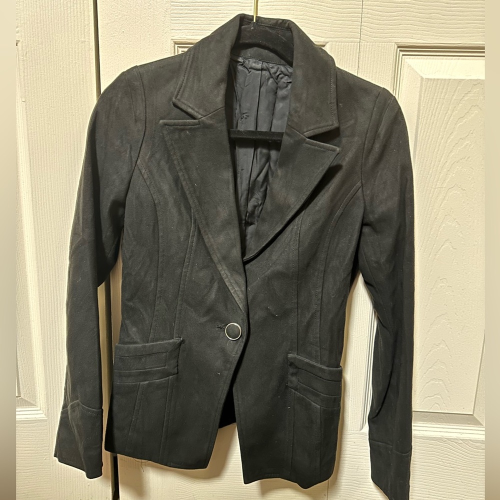 Abahouse Devinette black suede button front blazer